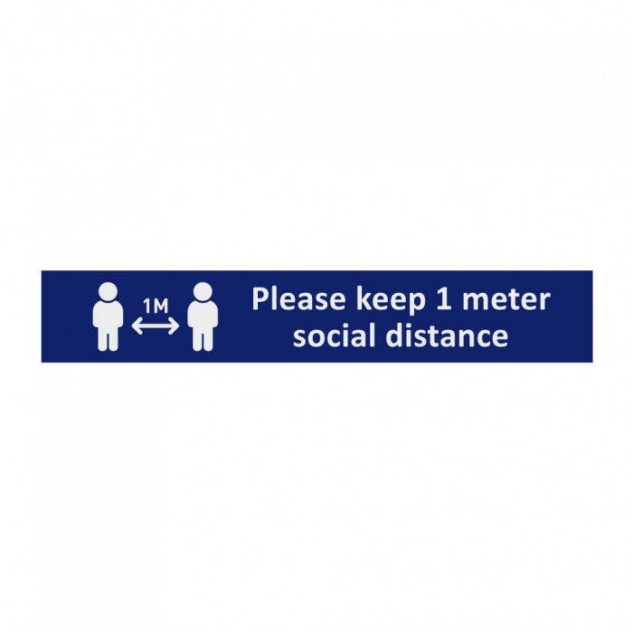 Covid-19 Floor Sticker Please keep 1 meter social distance 30x5cm Dark Blue 3pcs